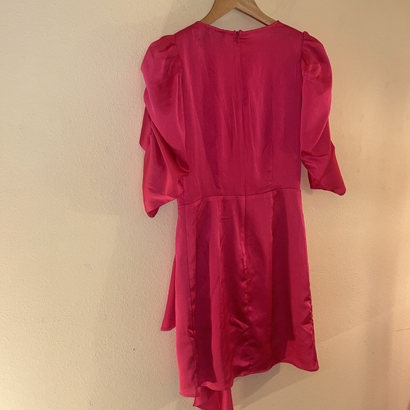 Do+Be Pink Wrap Ruched Sleeves Side Ruffle Sheath Dress S - Picture 5 of 7
